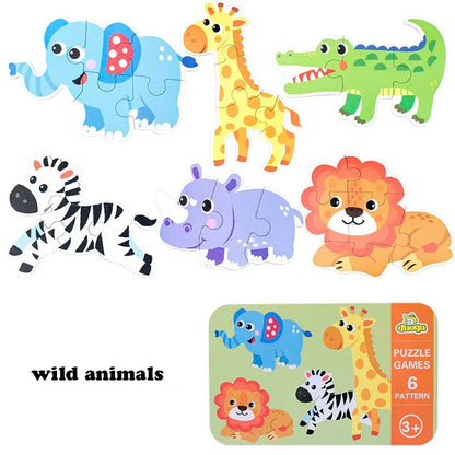 Baby Puzzle Montessori Educational Toys Wood 3D Puzzle Games Iron Box children Puzzles Jigsaw Wooden Puzzles For Kids 2 3 4 Year - Happy Bambino