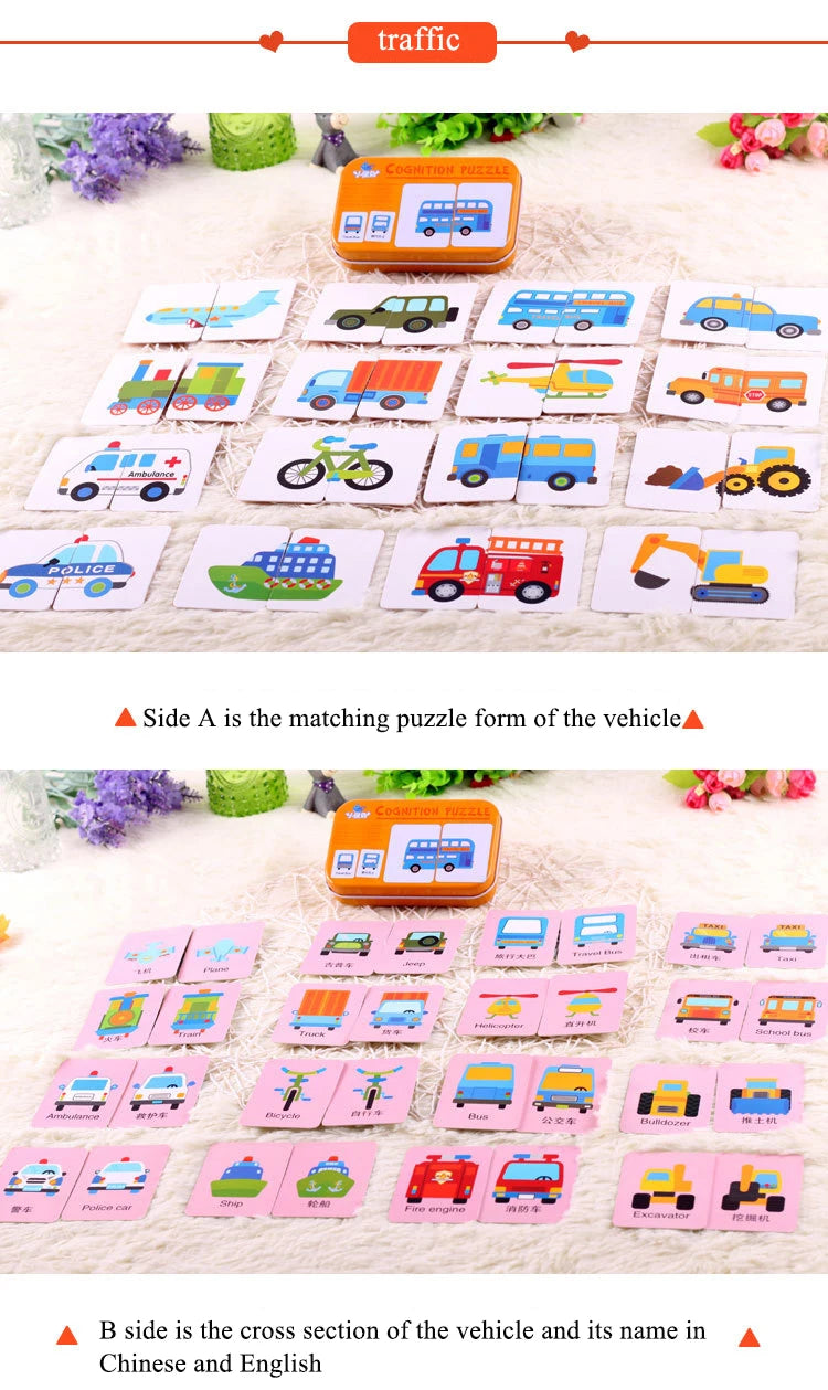 Baby Puzzle Montessori Educational Toys Wood 3D Puzzle Games Iron Box children Puzzles Jigsaw Wooden Puzzles For Kids 2 3 4 Year - Happy Bambino