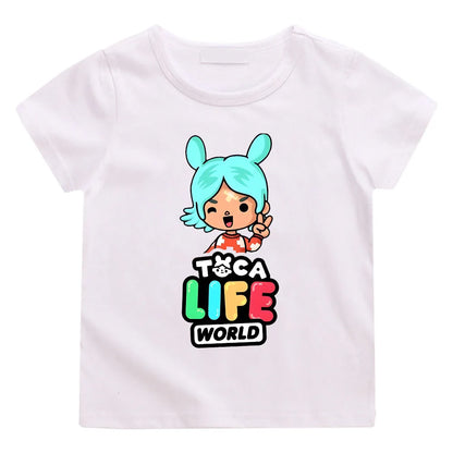 Toca Life World Children's T-shirt 100% Cotton Short Sleeve Tee-shirt Kawaii Cartoon Graphic Printing Tshirts Kids Summer Tops - Happy Bambino