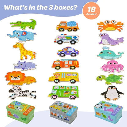 Baby Puzzle Montessori Educational Toys Wood 3D Puzzle Games Iron Box children Puzzles Jigsaw Wooden Puzzles For Kids 2 3 4 Year - Happy Bambino