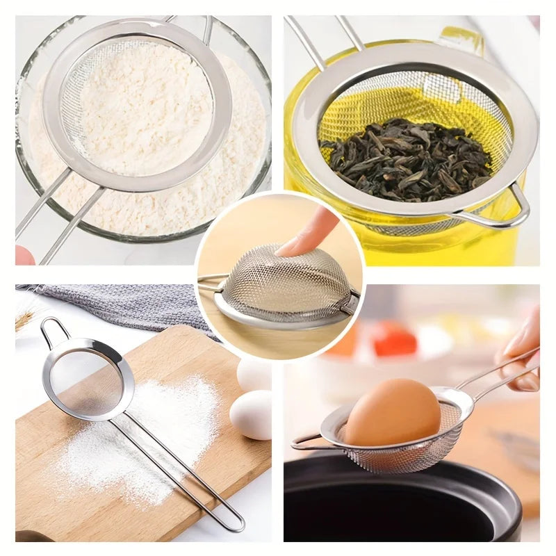 3pcs Fine Mesh Strainers Set Stainless Steel Multipurpose Flour Sieve  Sifter With Handle Perfect For tea Flour Egg Kitchen Tool - Happy Bambino
