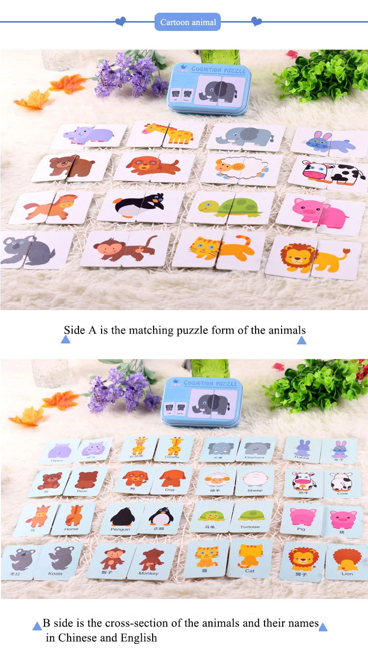 Baby Puzzle Montessori Educational Toys Wood 3D Puzzle Games Iron Box children Puzzles Jigsaw Wooden Puzzles For Kids 2 3 4 Year - Happy Bambino