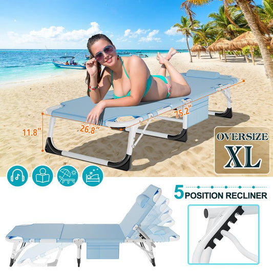 Docred Tanning Chair with Face Hole – 5-Position Adjustable Recliner, Foldable Lounge Chair with Detachable Pillow for Sunbathing, Beach, Pool, Lawn, and Camping