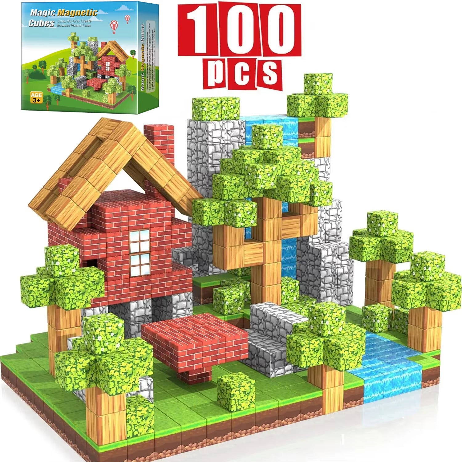 100pcs Magnetic Building Blocks Set | STEM Educational Toys for Kids 6+ | Construction Magnet Cubes for Boys Girls | Montessori Sensory Gift